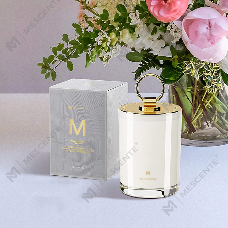 M&Solent Luxuria Alba Soy Cera Logo Proprium Nuptiale Candele Solent, Custom Camp Candle
