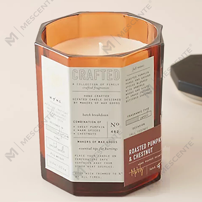 M&Scent Custom Luxuria Lignea Lid Cotton Wick Vas Vitrum Soy Cera Blend Autumnal Crafted Glass Candle