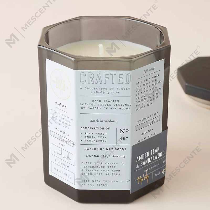 M&Scent Custom Luxuria Lignea Lid Cotton Wick Vas Vitrum Soy Cera Blend Autumnal Crafted Glass Candle