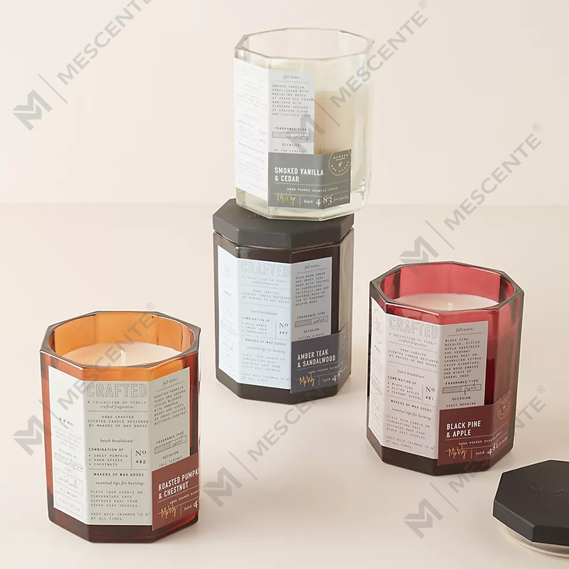 M&Scent Custom Luxuria Lignea Lid Cotton Wick Vas Vitrum Soy Cera Blend Autumnal Crafted Glass Candle