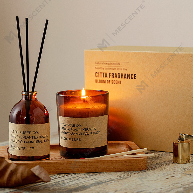 M&Scent luxury decor home reed diffuser and scented candle set with box packaging